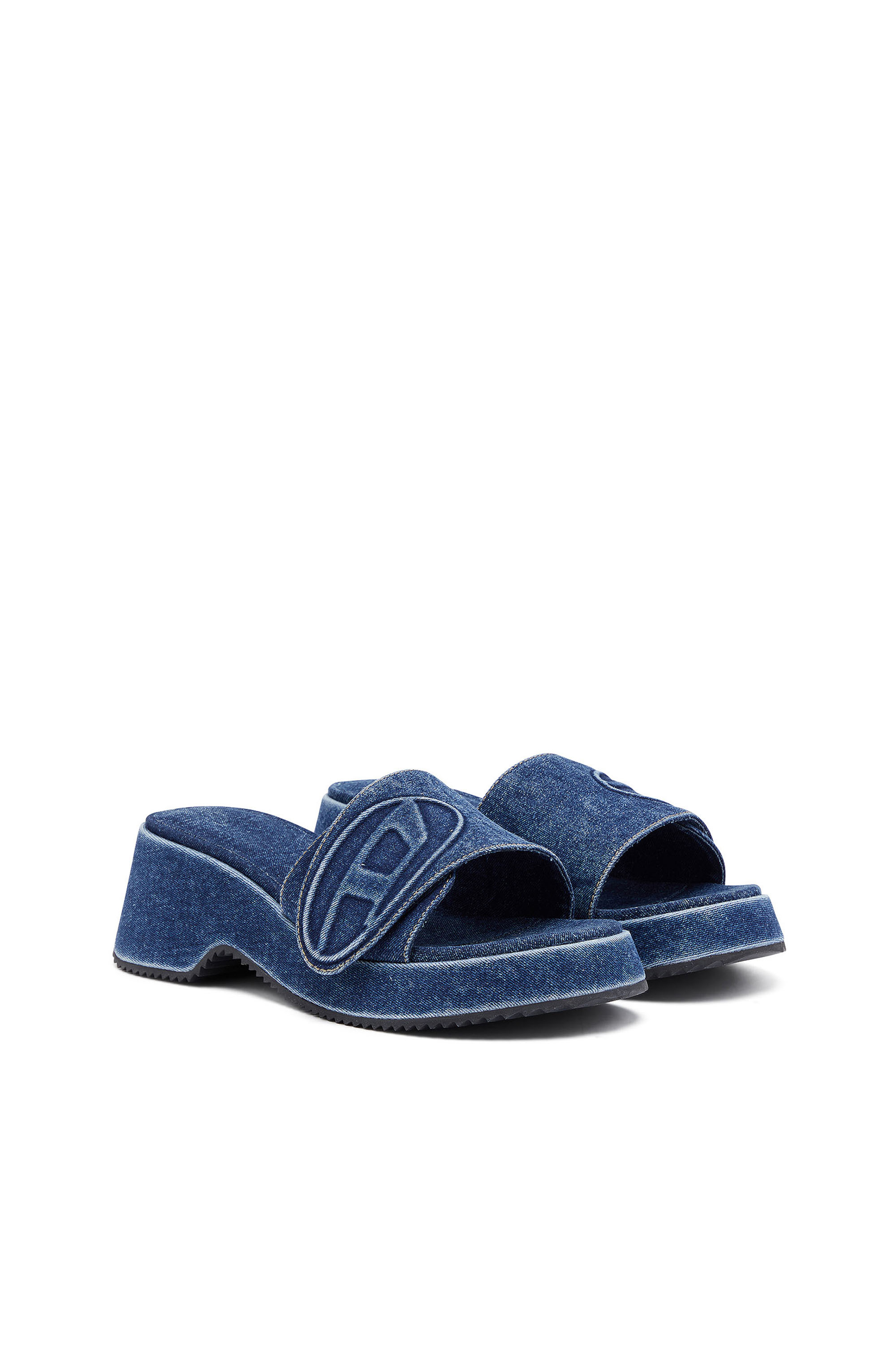 Diesel - SA-OVAL D PF W, Woman's Sa-Oval D-Denim slide sandals with Oval D strap in Blue - 2