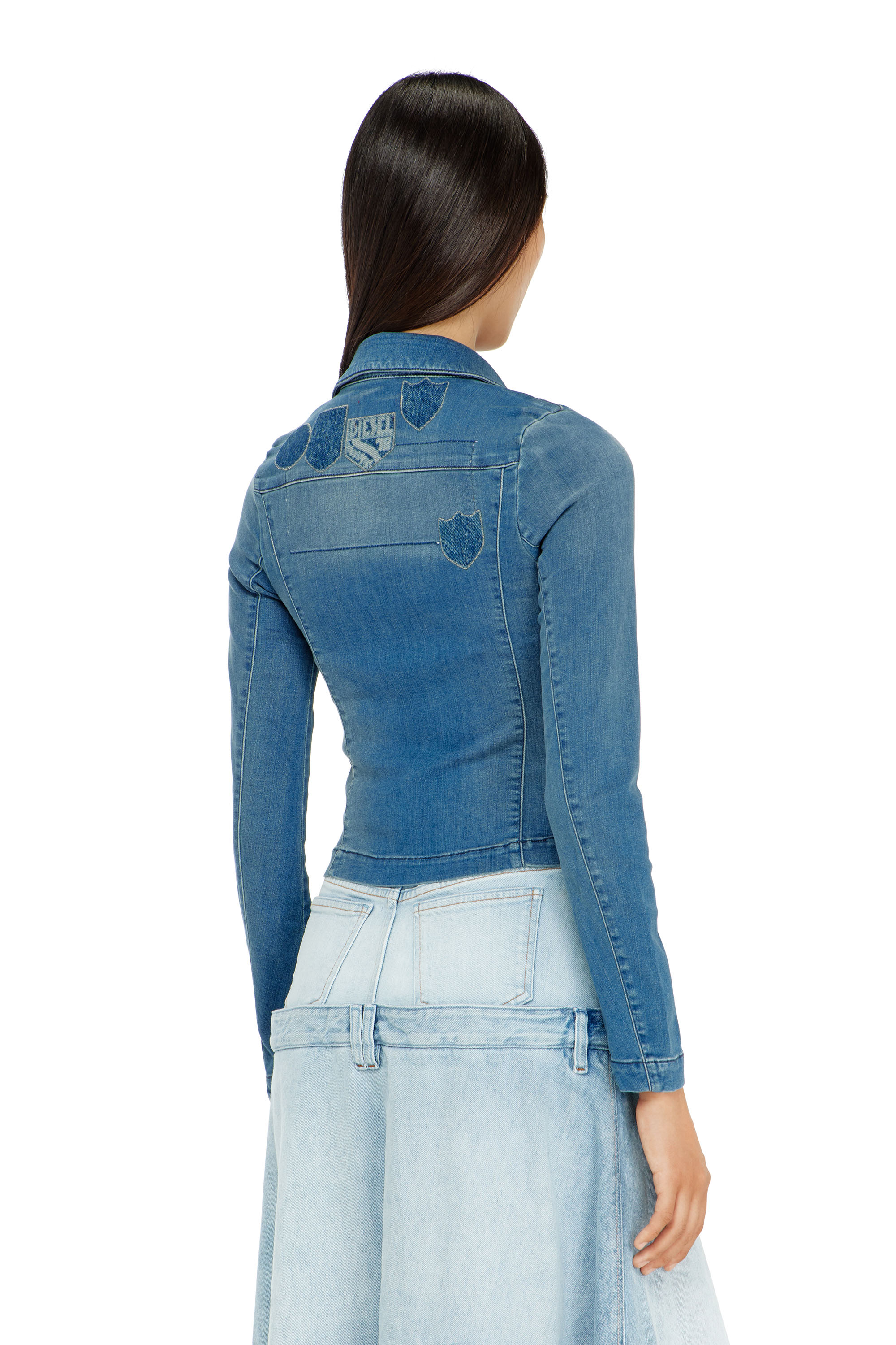 Diesel - DE-VILARA-S, Woman's One-button denim shirt with patch effects in Blue - 4