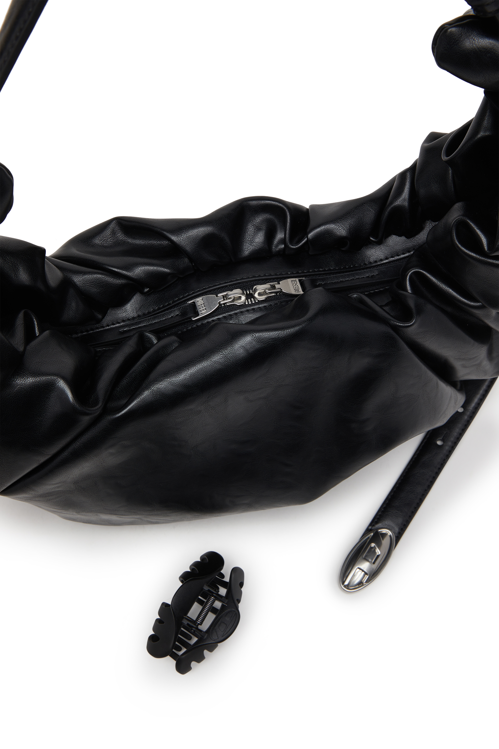 Diesel - GRAB-D HOBO L, Female's Grab-D L-Large scrunched hobo bag in shiny PU in Black - 5