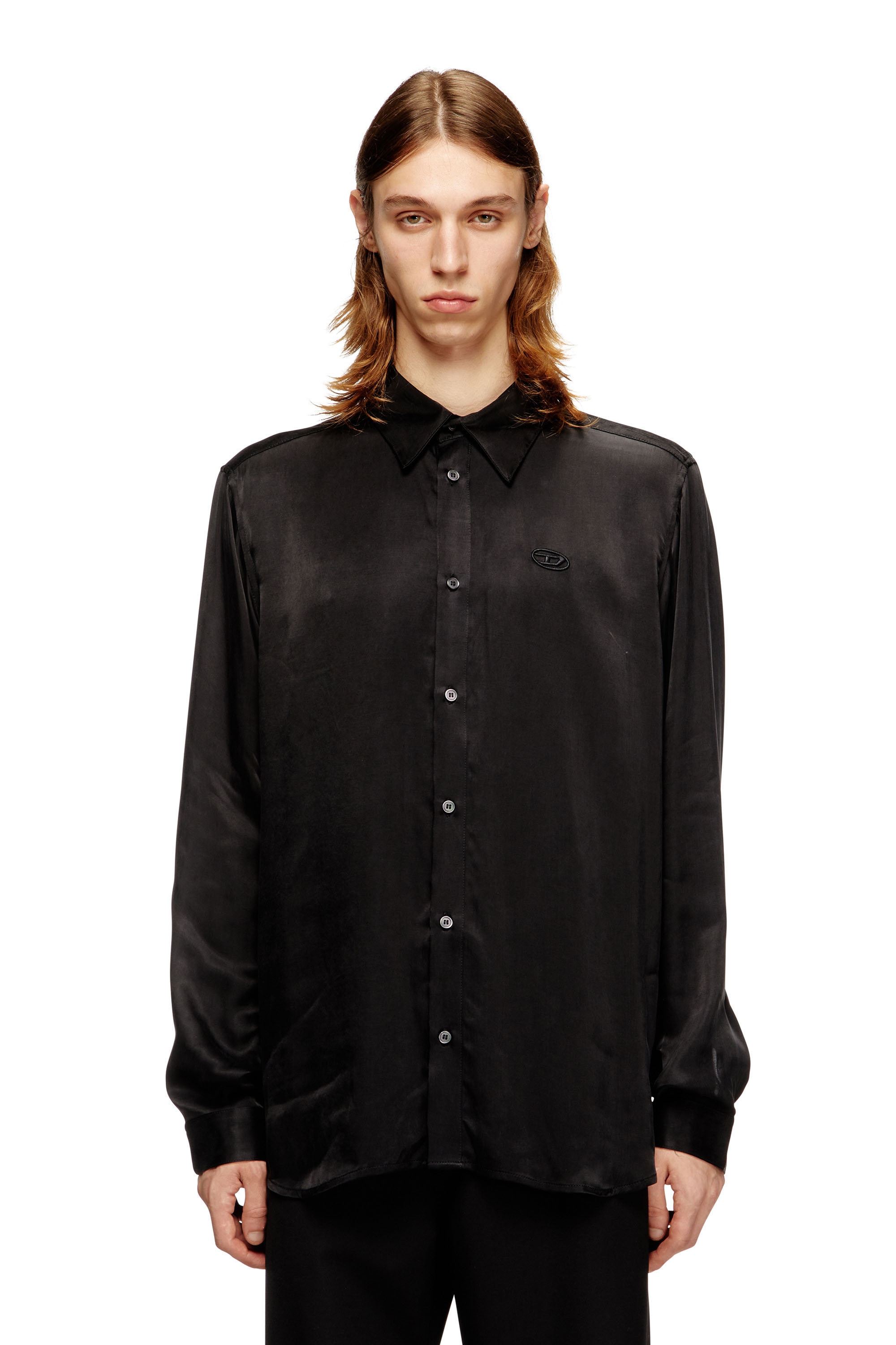 Diesel - S-SIMPLY-AJFU, Male's Cupro shirt with embroidered logo in Black - 3