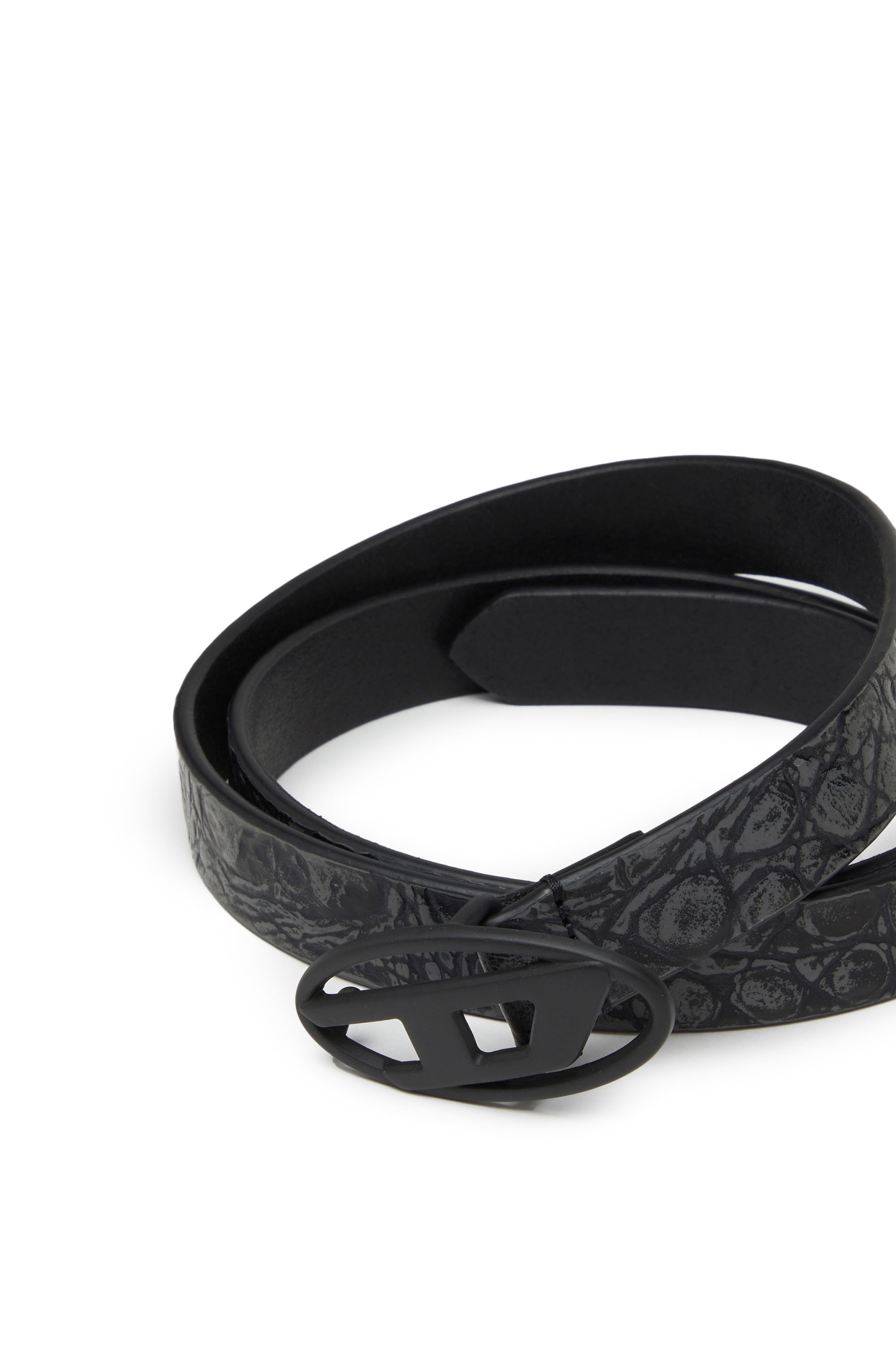 Diesel - B-1DR 20, Woman's Distressed belt in croc-effect leather in Black - 3