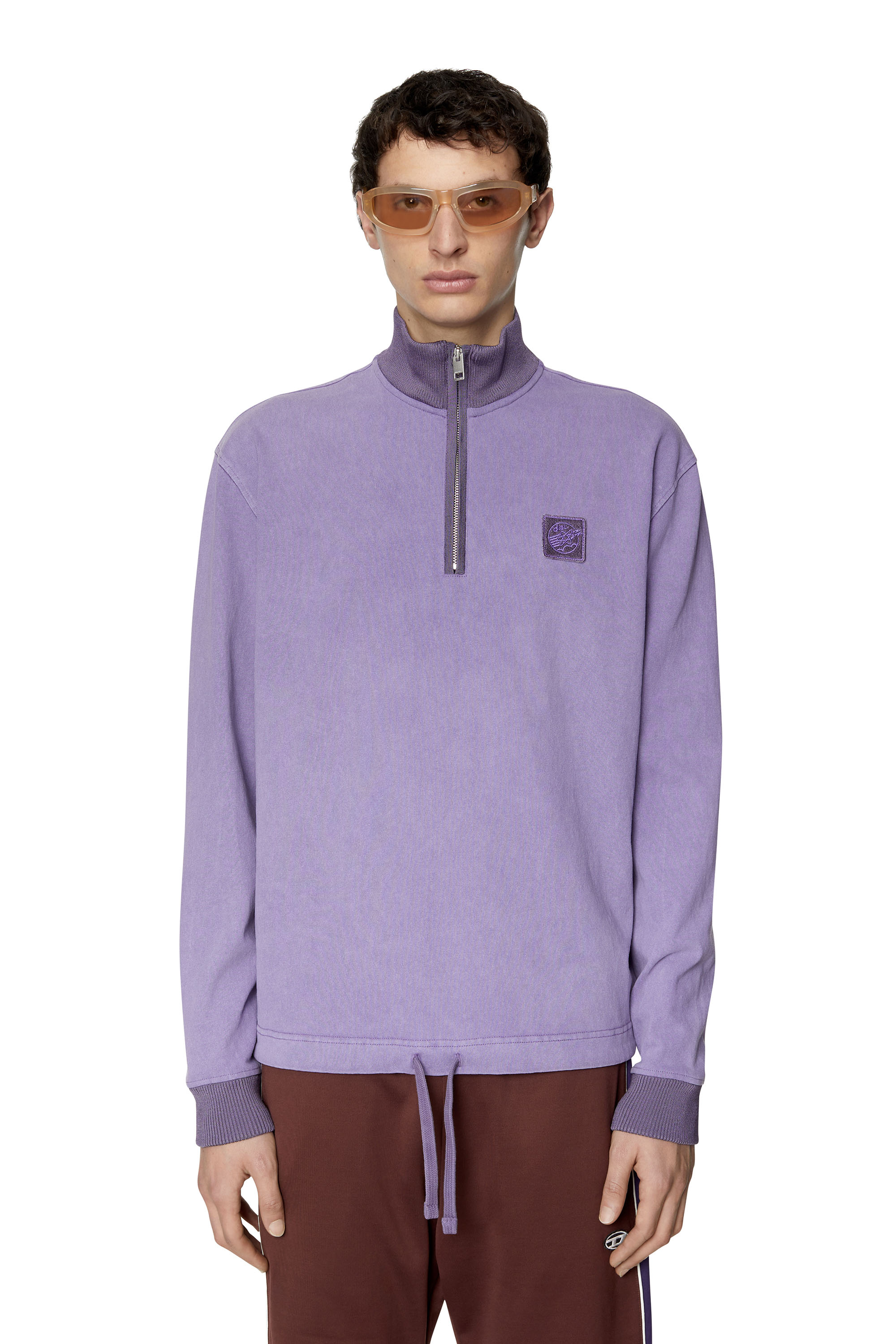 Diesel - S-ARAGON, Man's Garment-dyed half-zip top in Dark Violet - 3