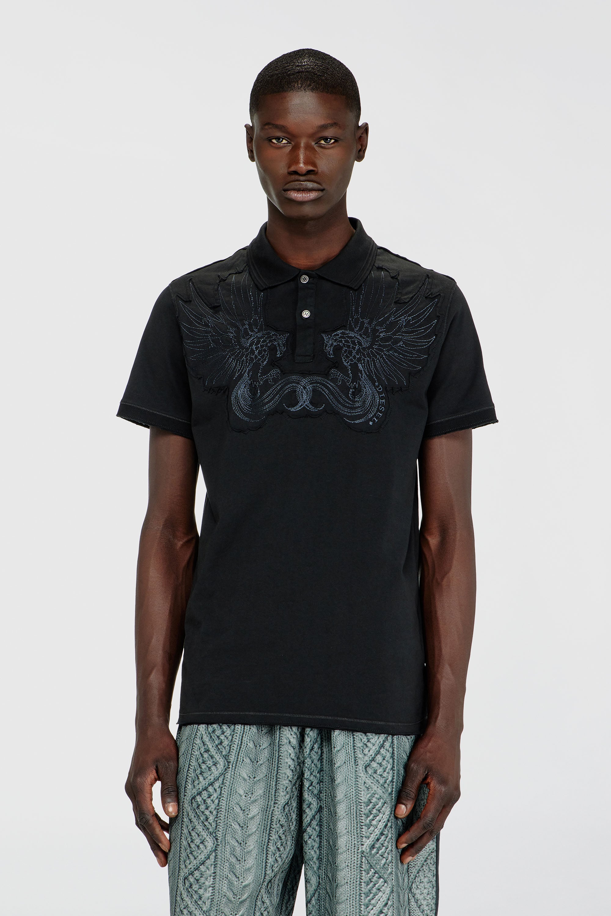 Diesel - T-PHEN, Man's Cotton polo with embroidered patch in Black - 1