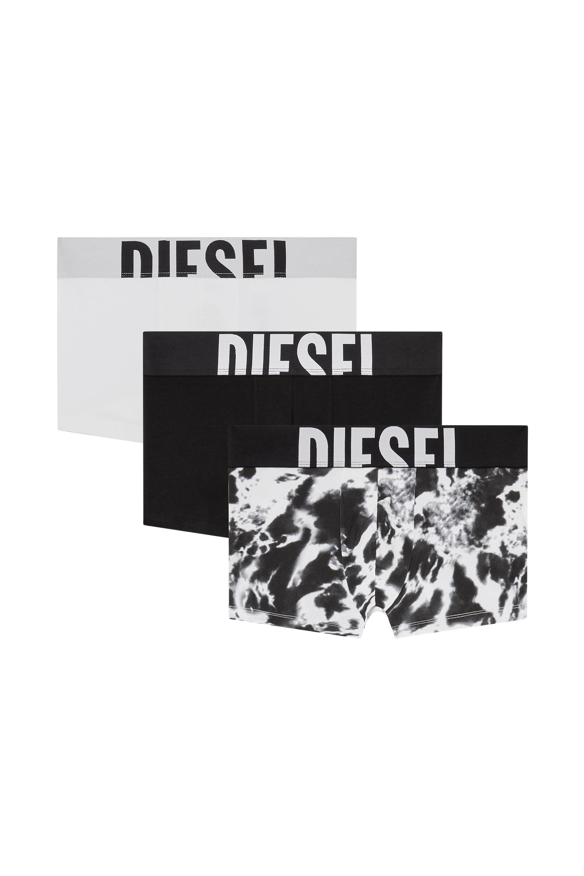 Diesel - UMBX-DAMIENTHREEPACK-5.5EL, Man's 3-pack of stretch cotton trunks with print in Black/White - 4