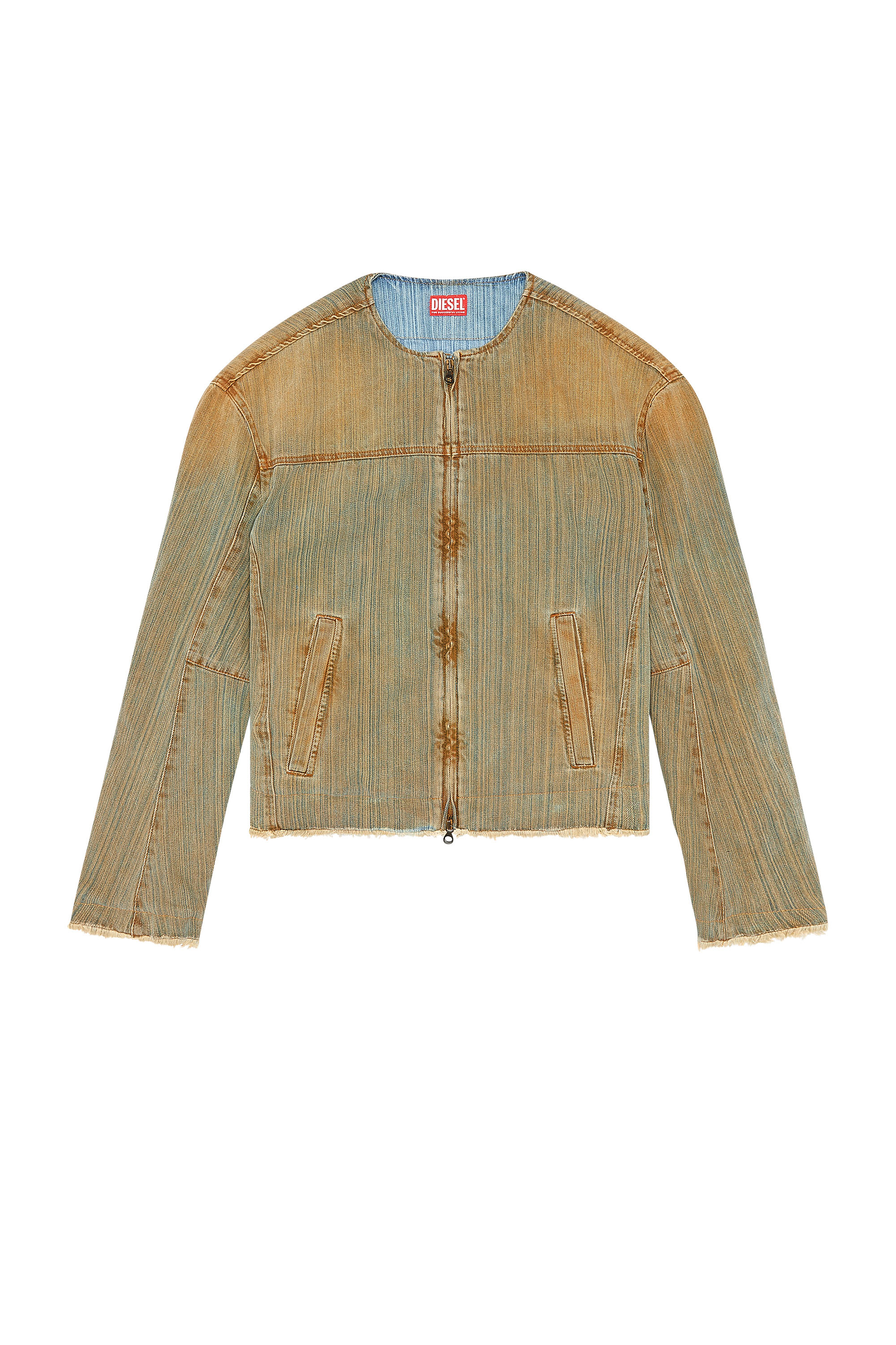 Diesel - D-MARGE-FSD, Man's Zipped jacket in streaky denim in Beige/Blue - 2