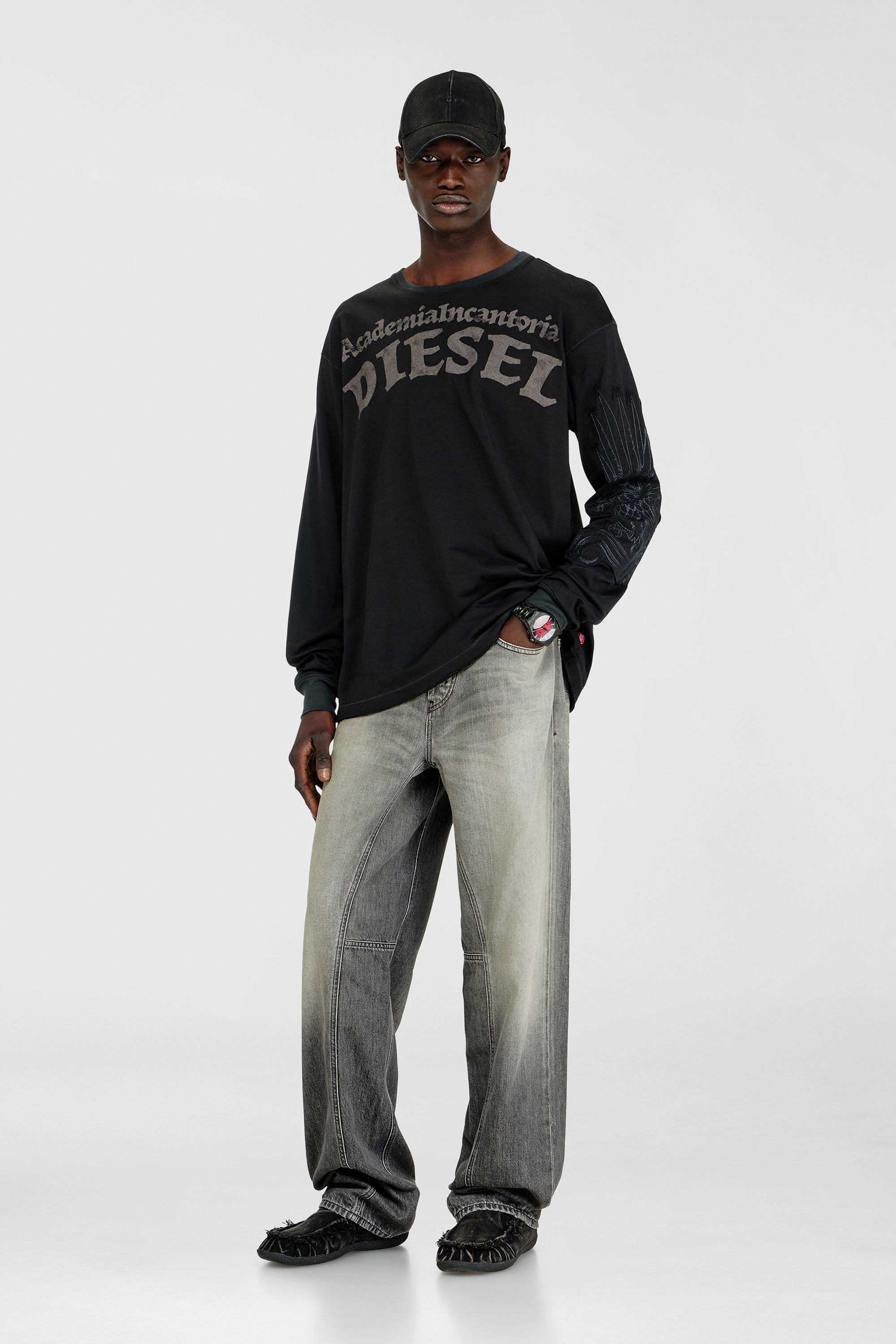 Diesel - T-NORM-LS-AA3, Male's Long-sleeve T-shirt with prints and patches in Black - 2