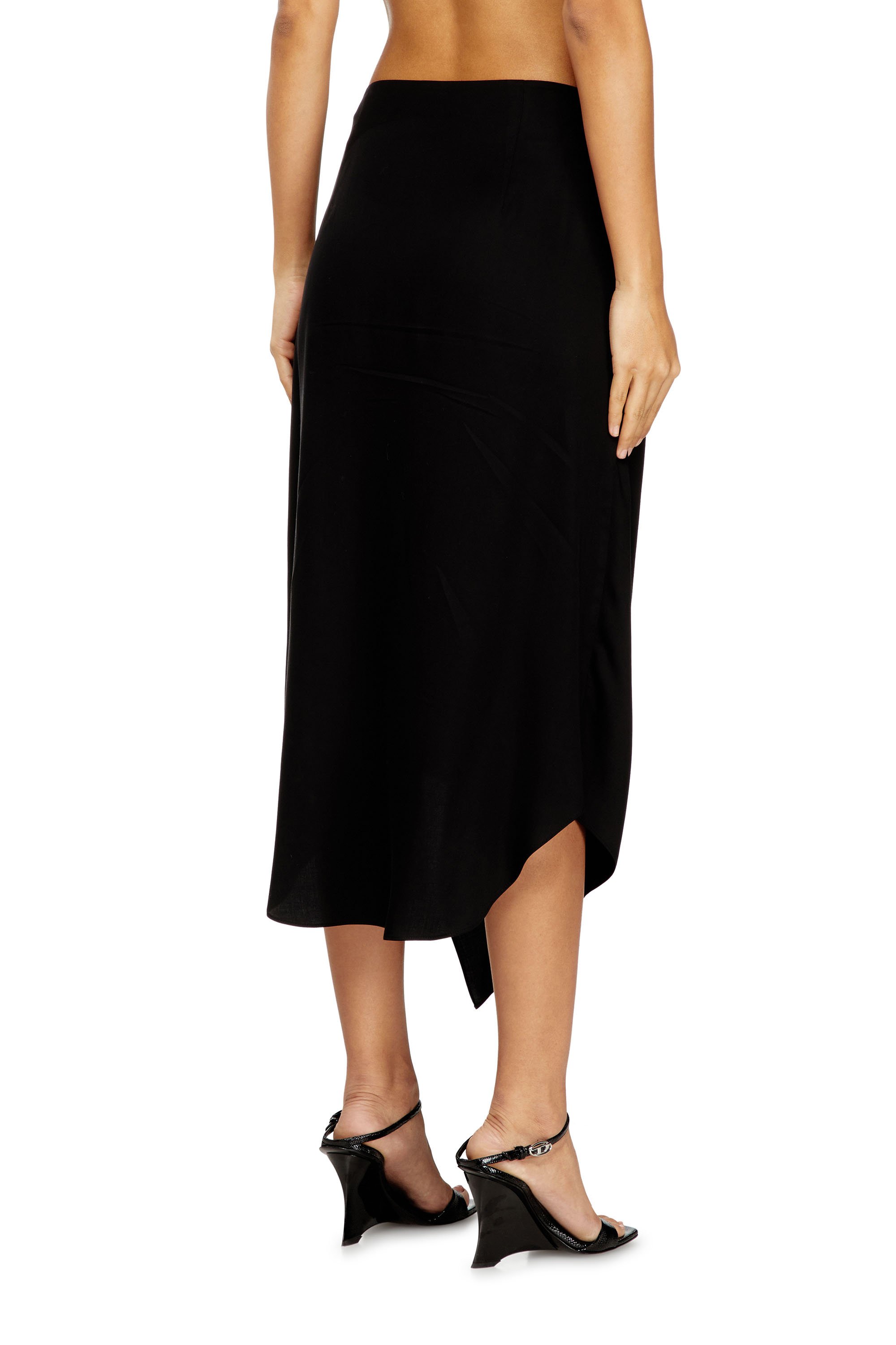 Diesel - O-TALI, Female's Skirt in fluid cupro with front knot in Black - 4