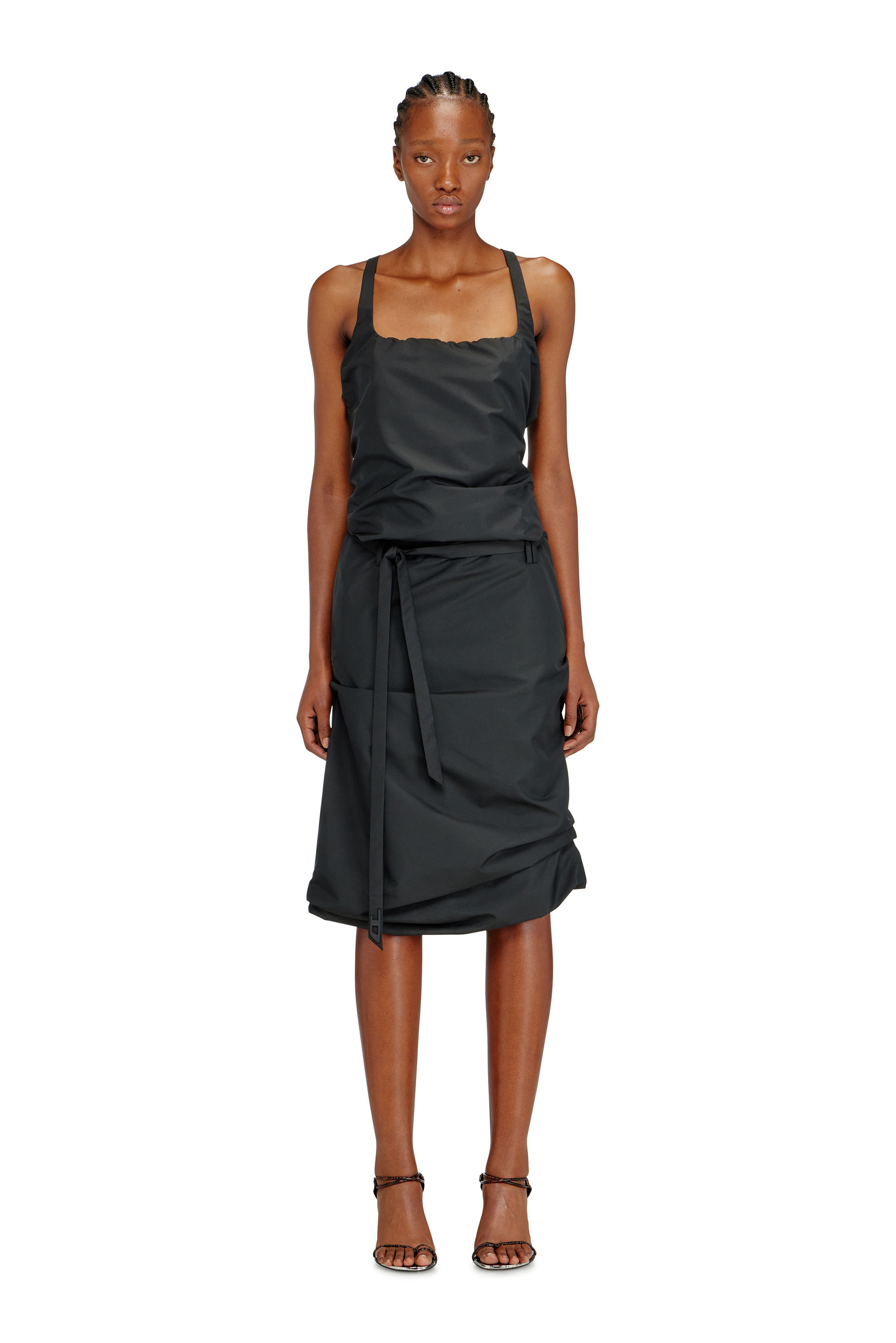 Diesel - D-SANAT, Female's Open-back apron dress in taffeta in Black - 1