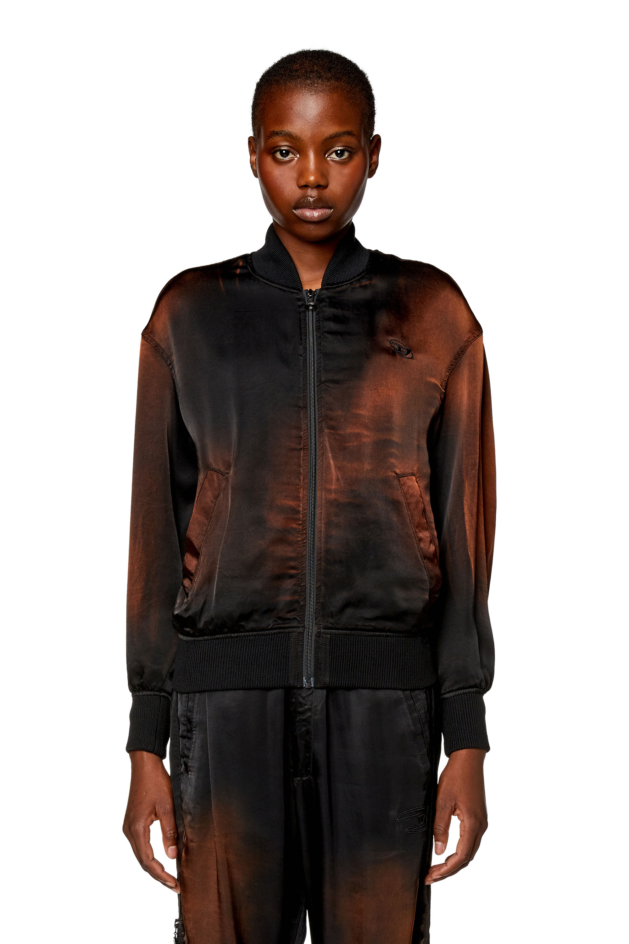 美品 DIESEL BLEACHED BOMBER JACKET インサレート Women's Bomber jacket in solarised satin | Black | Diesel
