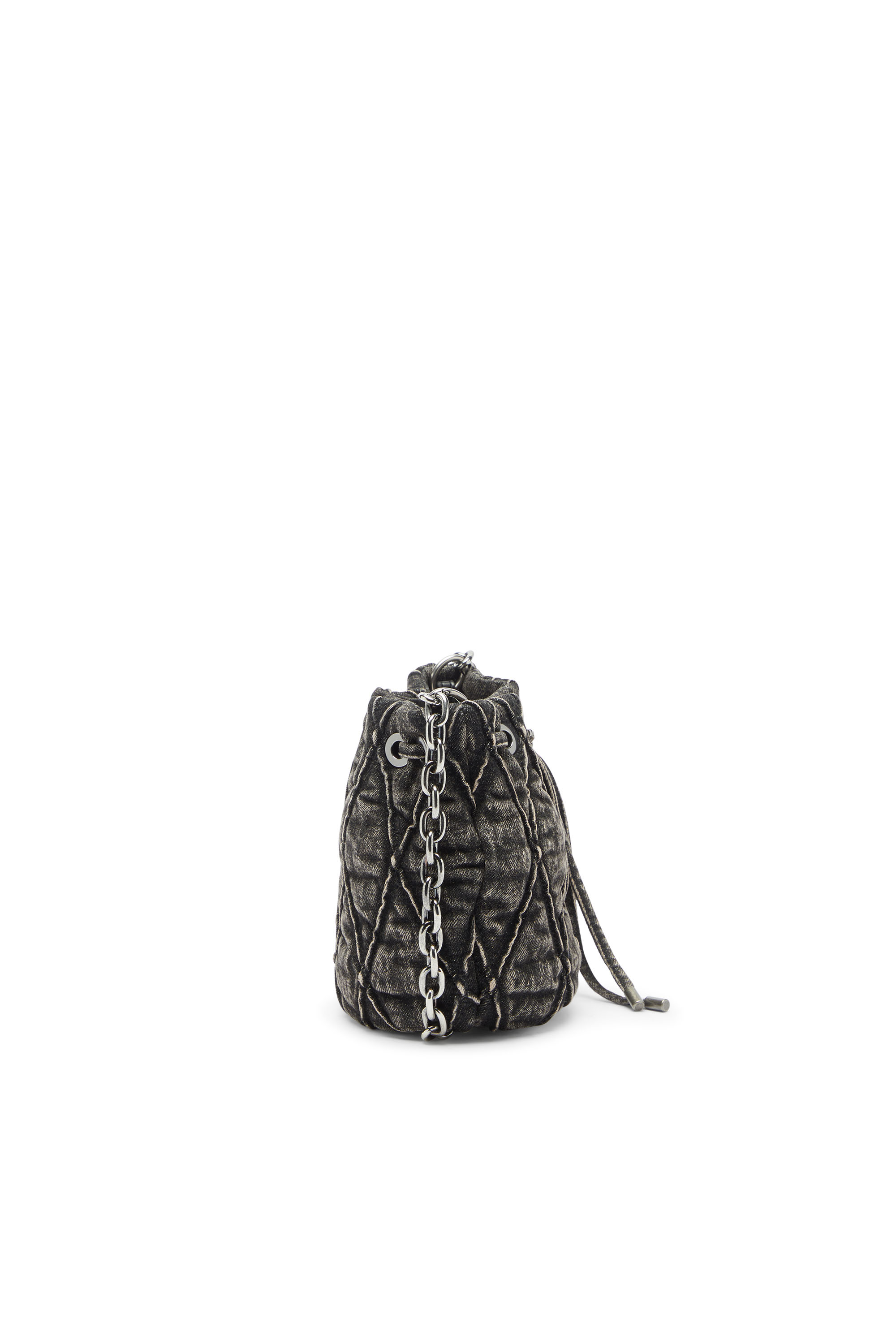 Diesel - CHARM-D BUCKET S, Woman's Charm-D - Bucket bag in acid-wash quilted denim in Dark grey - 4