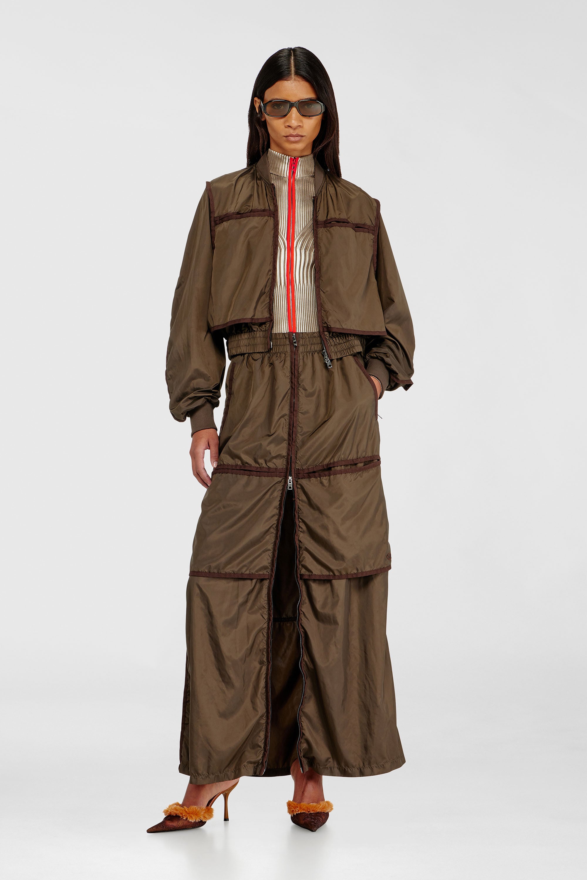 Diesel - O-HYTON, Female's Windbreaker maxi skirt with front zip in Brown - 1