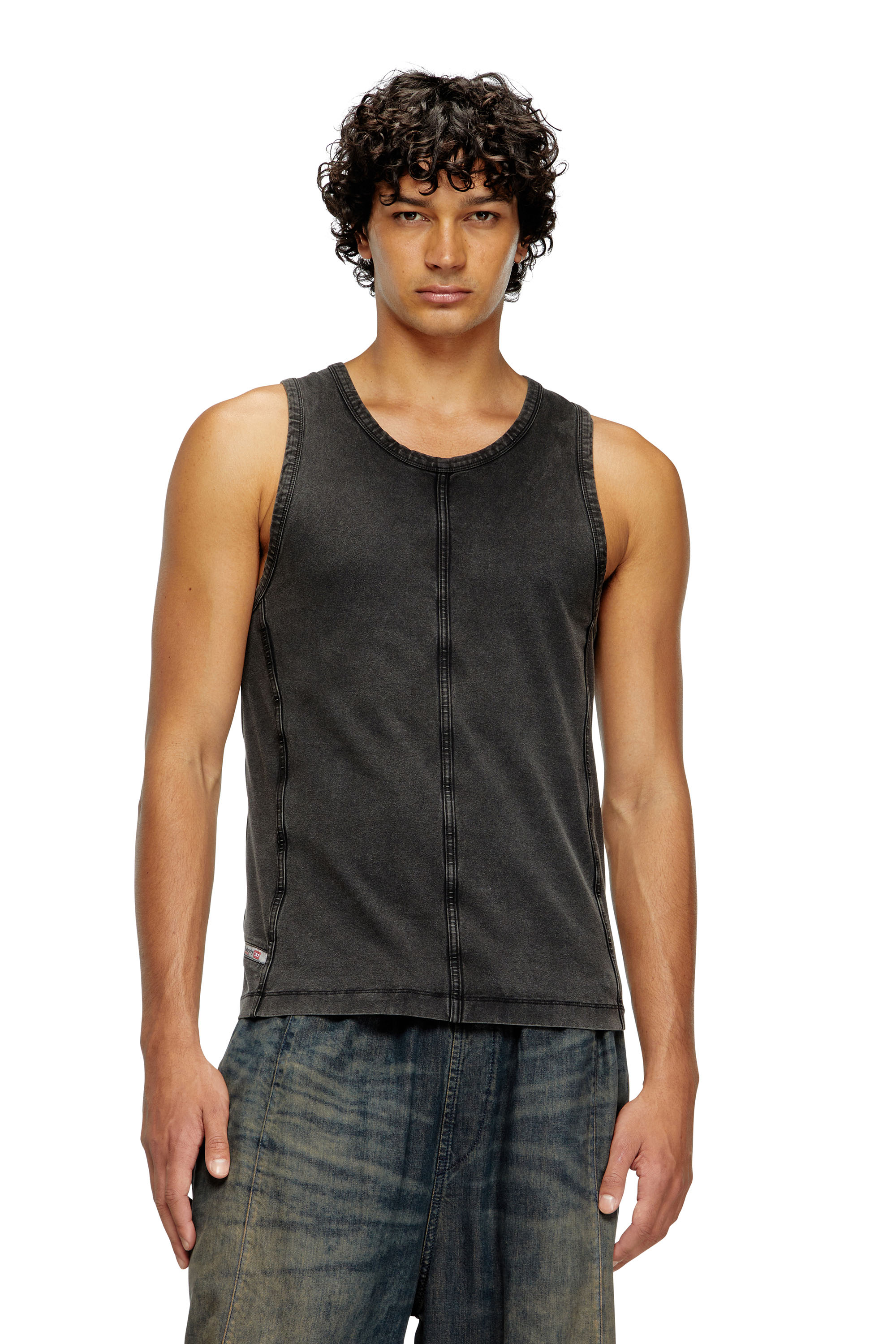 Diesel - T-MELY-SL, Male's Tank top in denim-look jersey in Black - 3