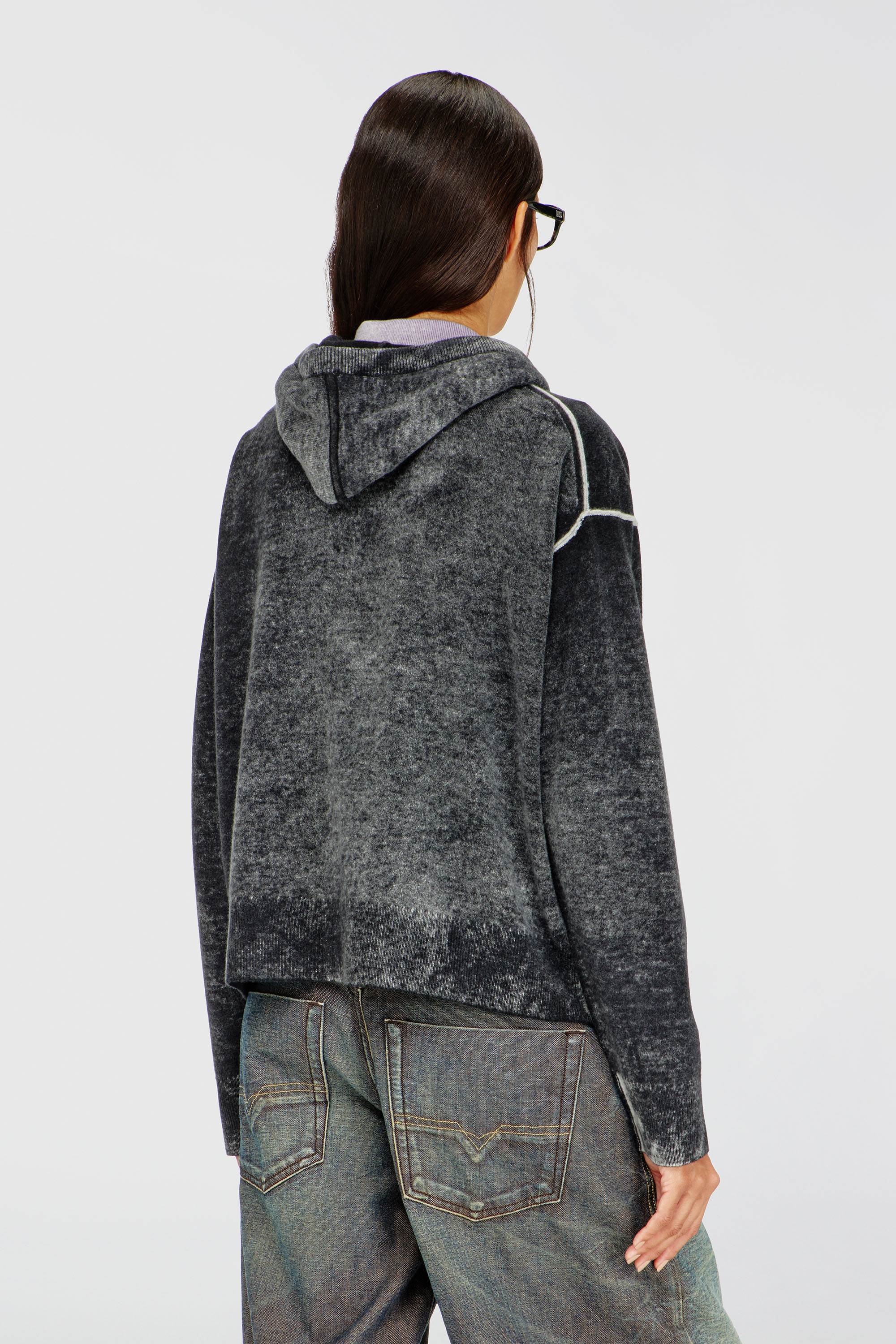 Women's Reverse-print hooded cardigan in wool | Multicolor