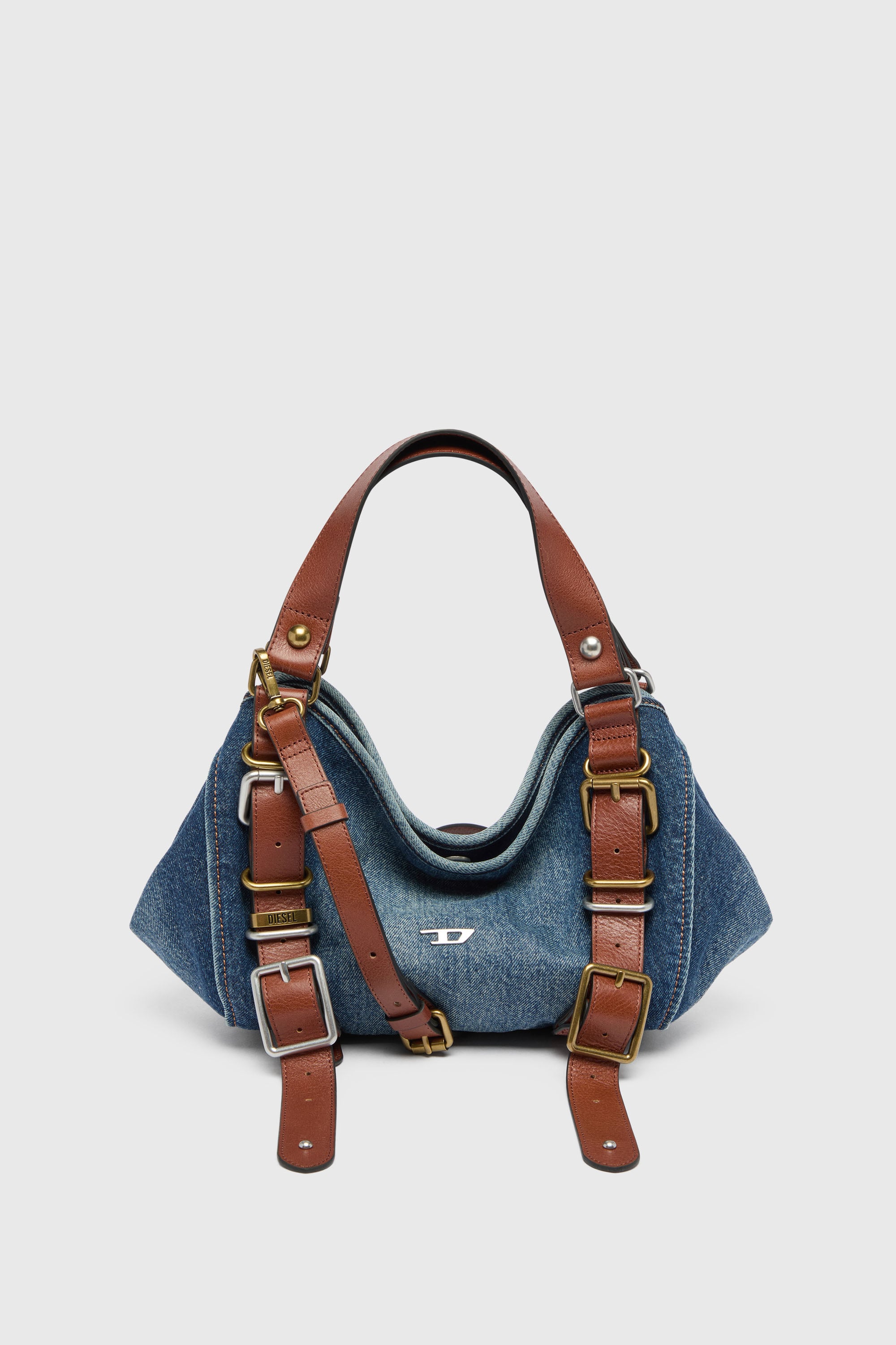 Diesel - D-ONE TOPHANDLE S, D-One-Small sac &agrave; poign&eacute;e en denim et cuir Femme in Bleu - 1