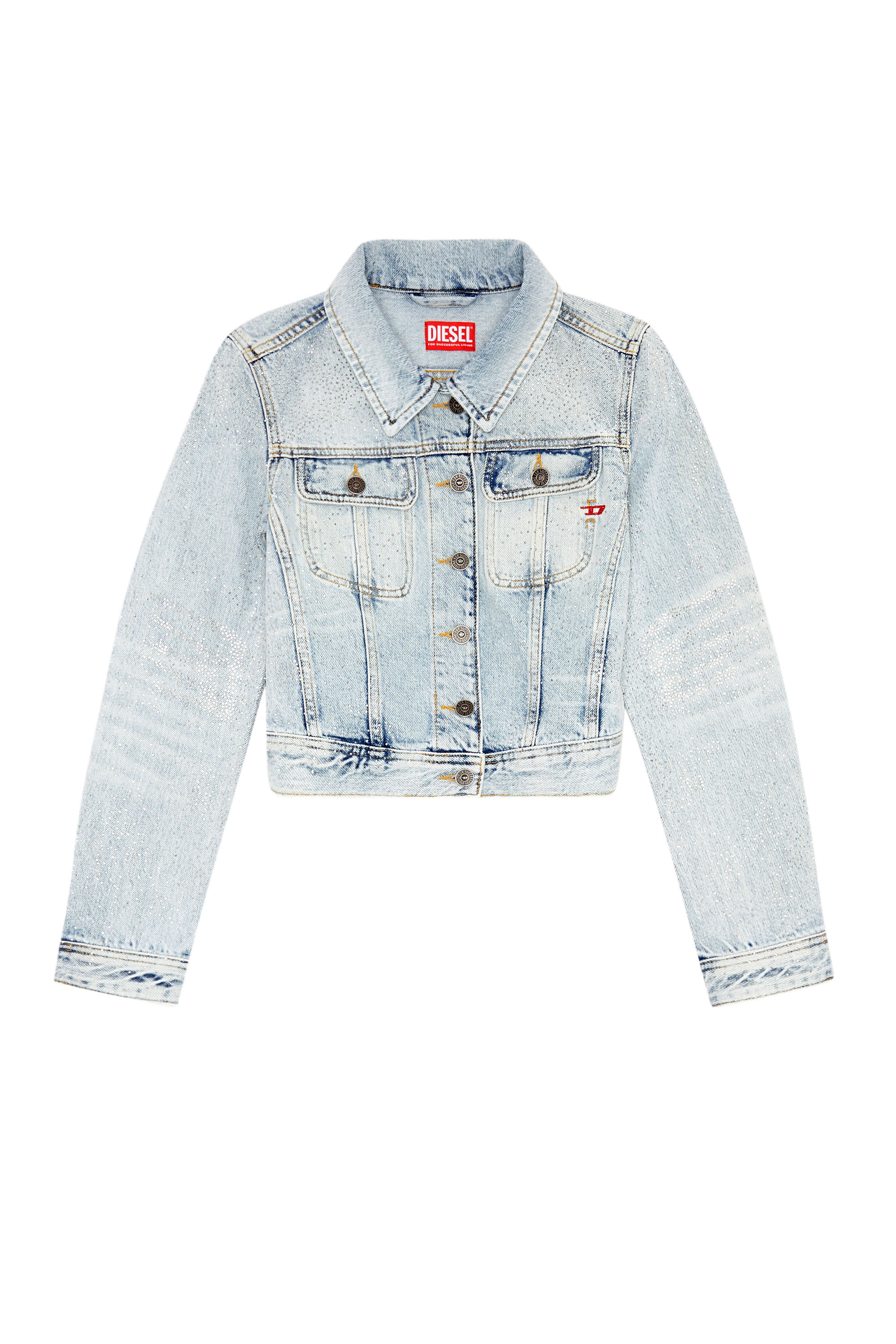 Diesel - DE-SLIMMY-S, Woman's Trucker jacket in micro-crystal denim in Light Blue - 2