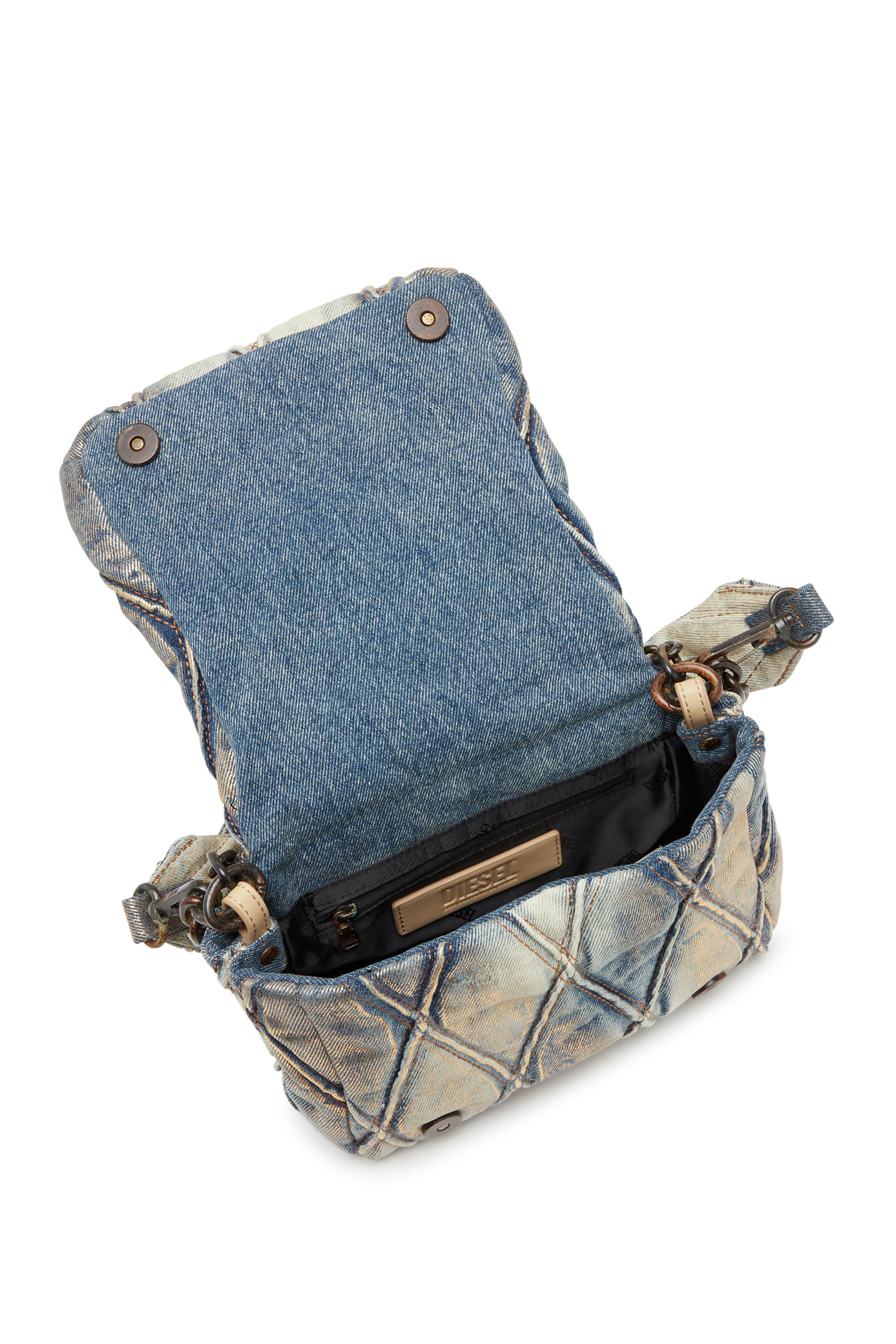 Women's Charm-D Shoulder S bag in metallic quilted Denim | Diesel