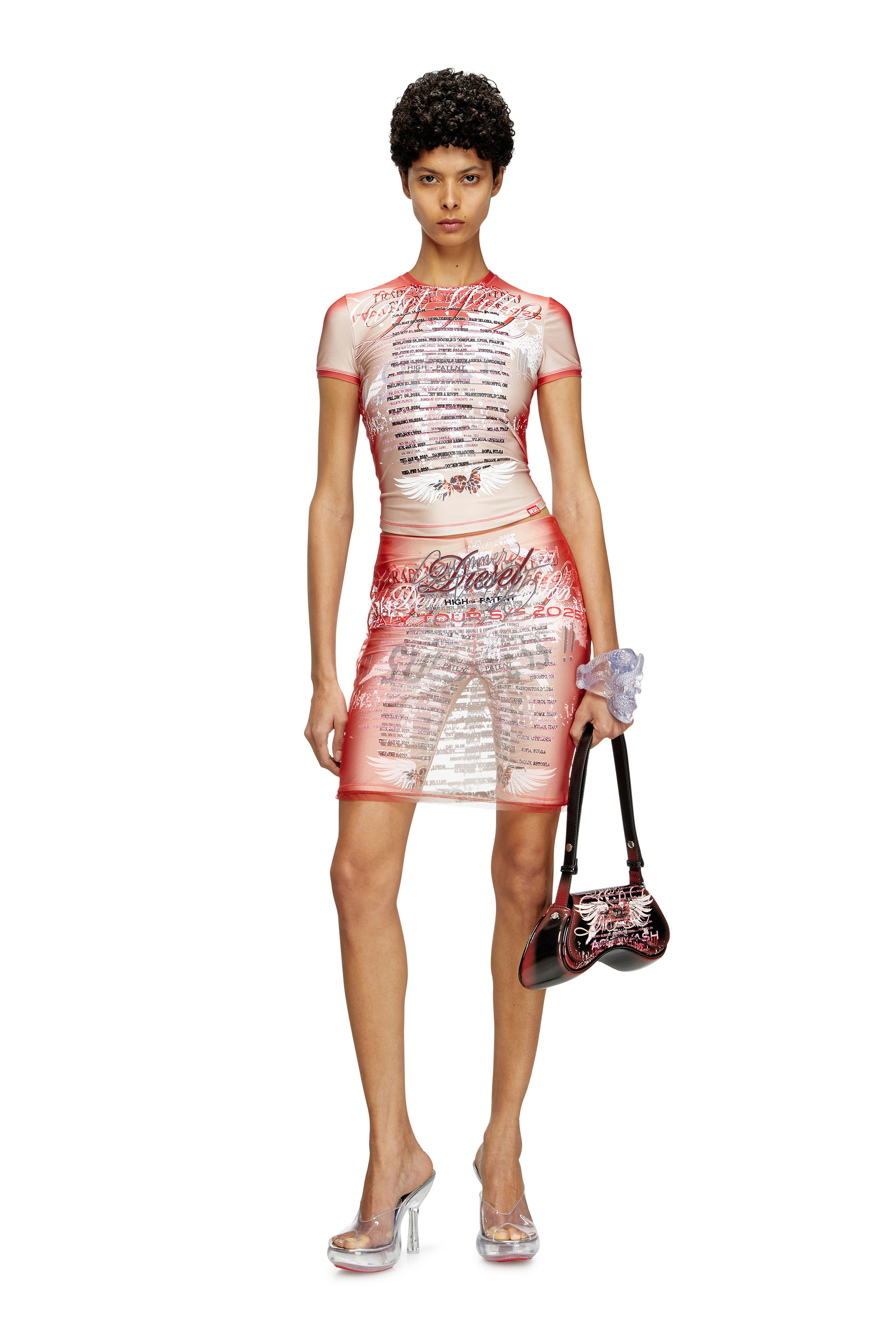 Diesel - T-KALYC-1, Female's Sheer T-shirt with lyrics print in Pink - 1