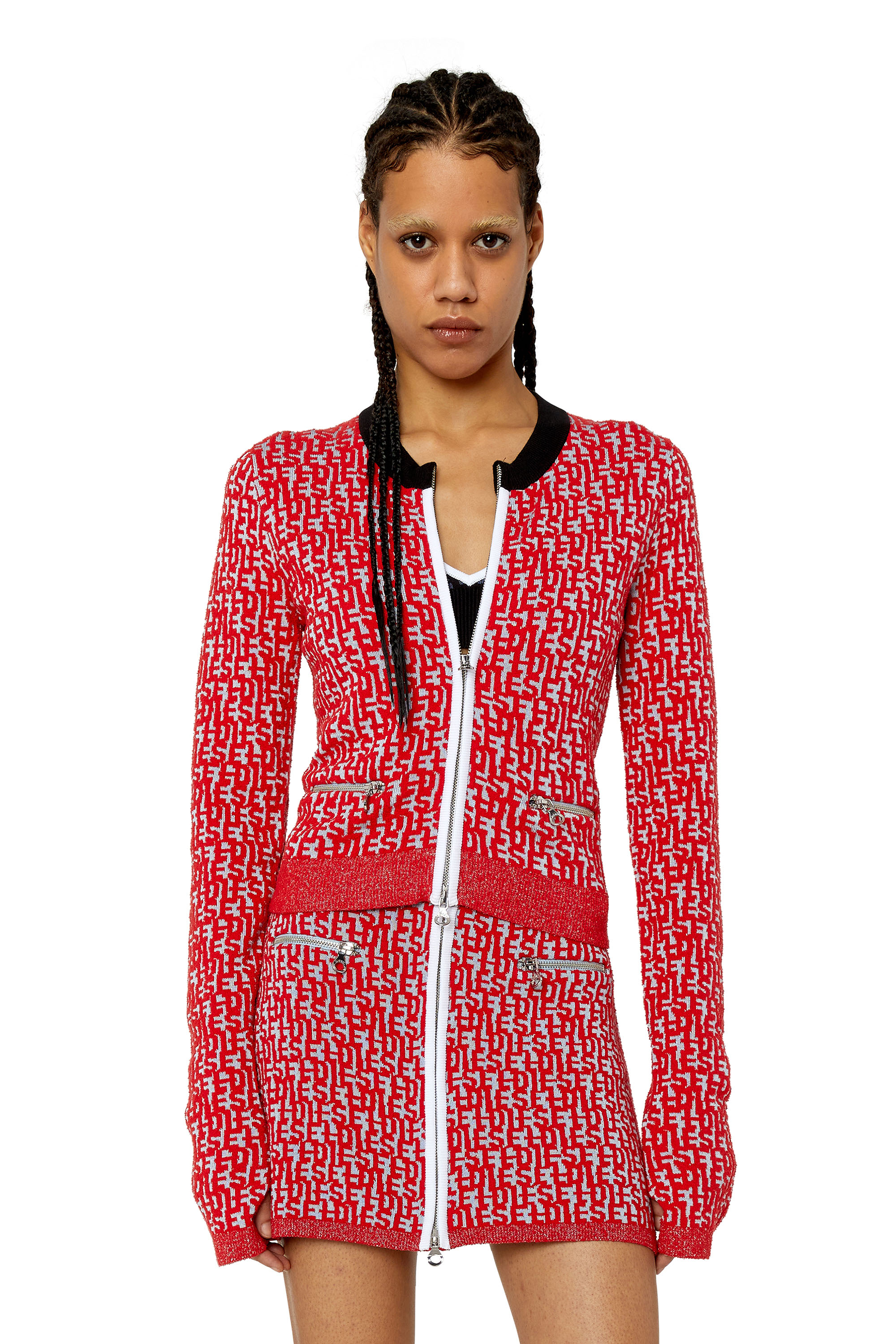 Diesel - M-ALLORCA, Woman's Knit cardigan in Red/Grey - 3