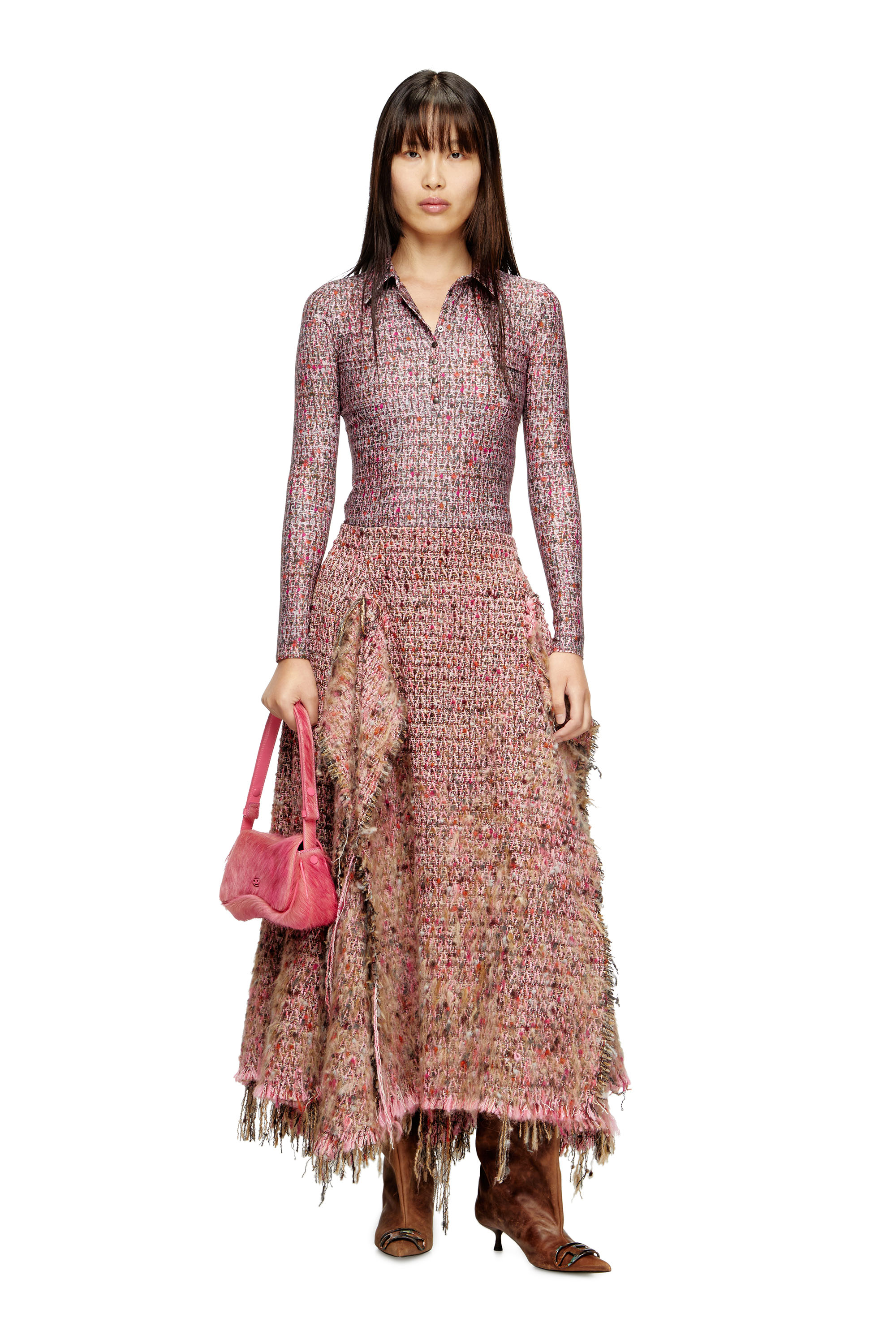 Diesel - O-RIELLA, Jupe en bouclé brossé avec ourlet effiloché Femme in Rose - 2