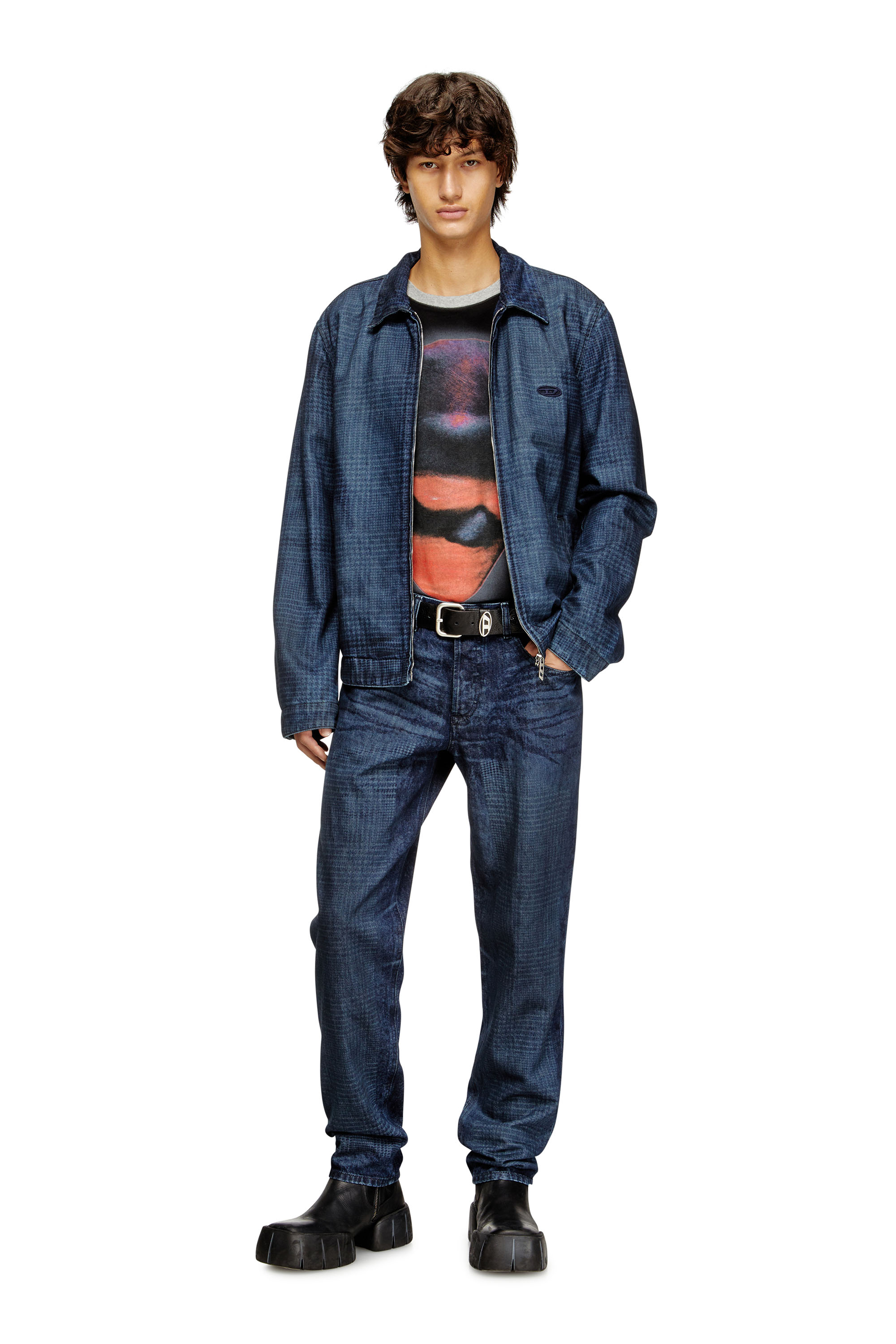 Diesel - D-ROHEEN-S, Veste en denim à carreaux Prince de Galles Homme in Bleu - 2