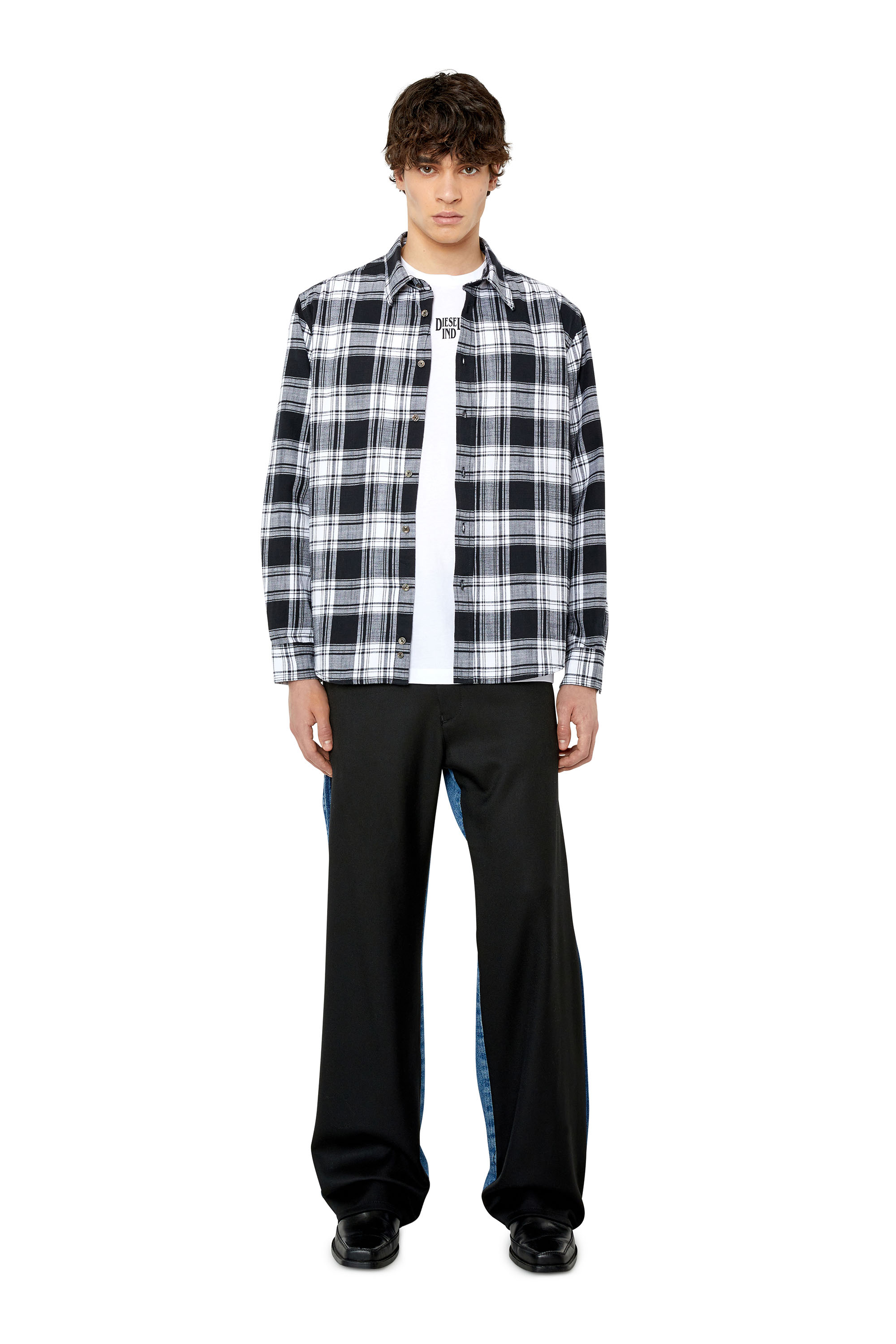 Diesel - S-UMBE-CHECK-N, Man's Check flannel shirt in Black/White - 1